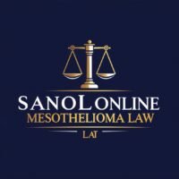 Professional logo for SanolOnline Mesothelioma Law, featuring a balanced scale of justice with a modern and authoritative design in navy blue and gold. The logo symbolizes legal expertise, protection, and advocacy for mesothelioma victims.